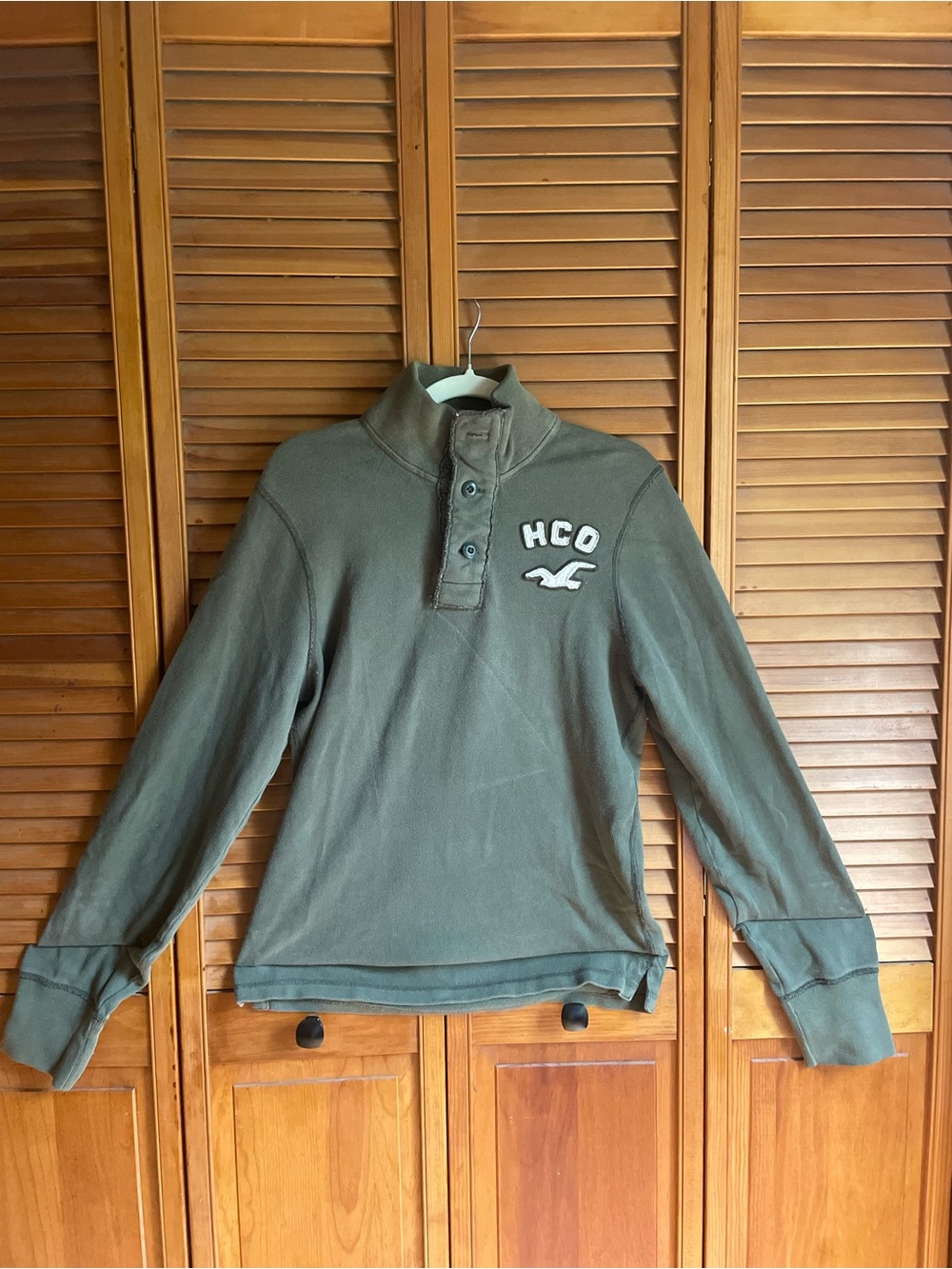 Hollister Olive Green Quarter-Button Pullover with HCO Logo
